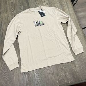 NWT Converse Tree Of Life Fleece Tee Long Sleeve Crewneck Cotton Beach Stone M